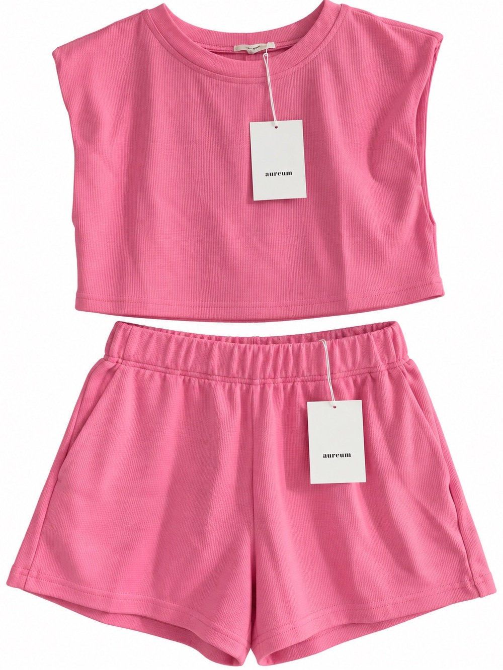 AUREUM Hot Pink Sleeveless Crop Top & Shorts Pajama Set